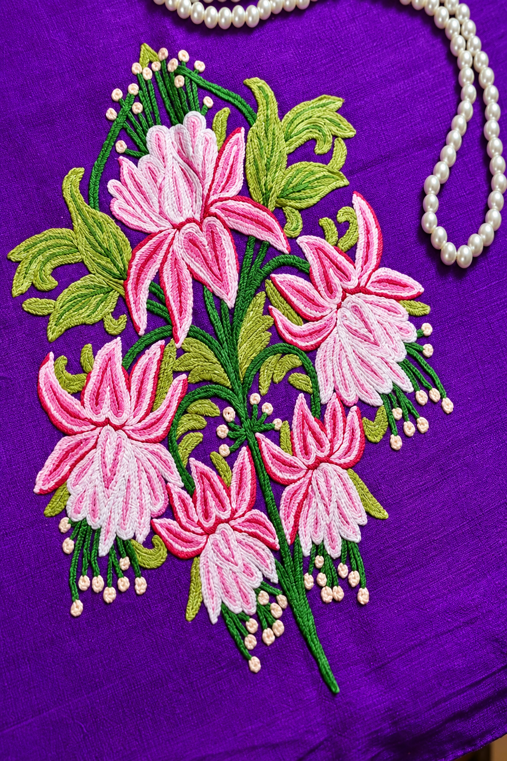 Purple Raw Silk Blouse With Aari Embroidery-Unstitched