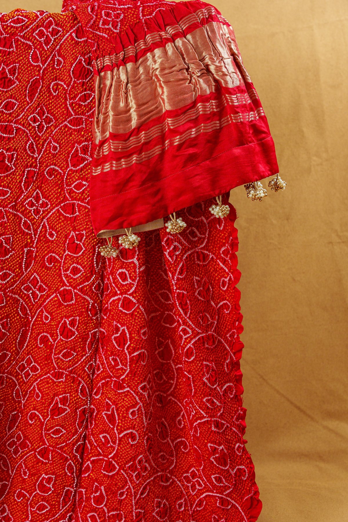 Crimson Red Silk Shikargah Bandhani