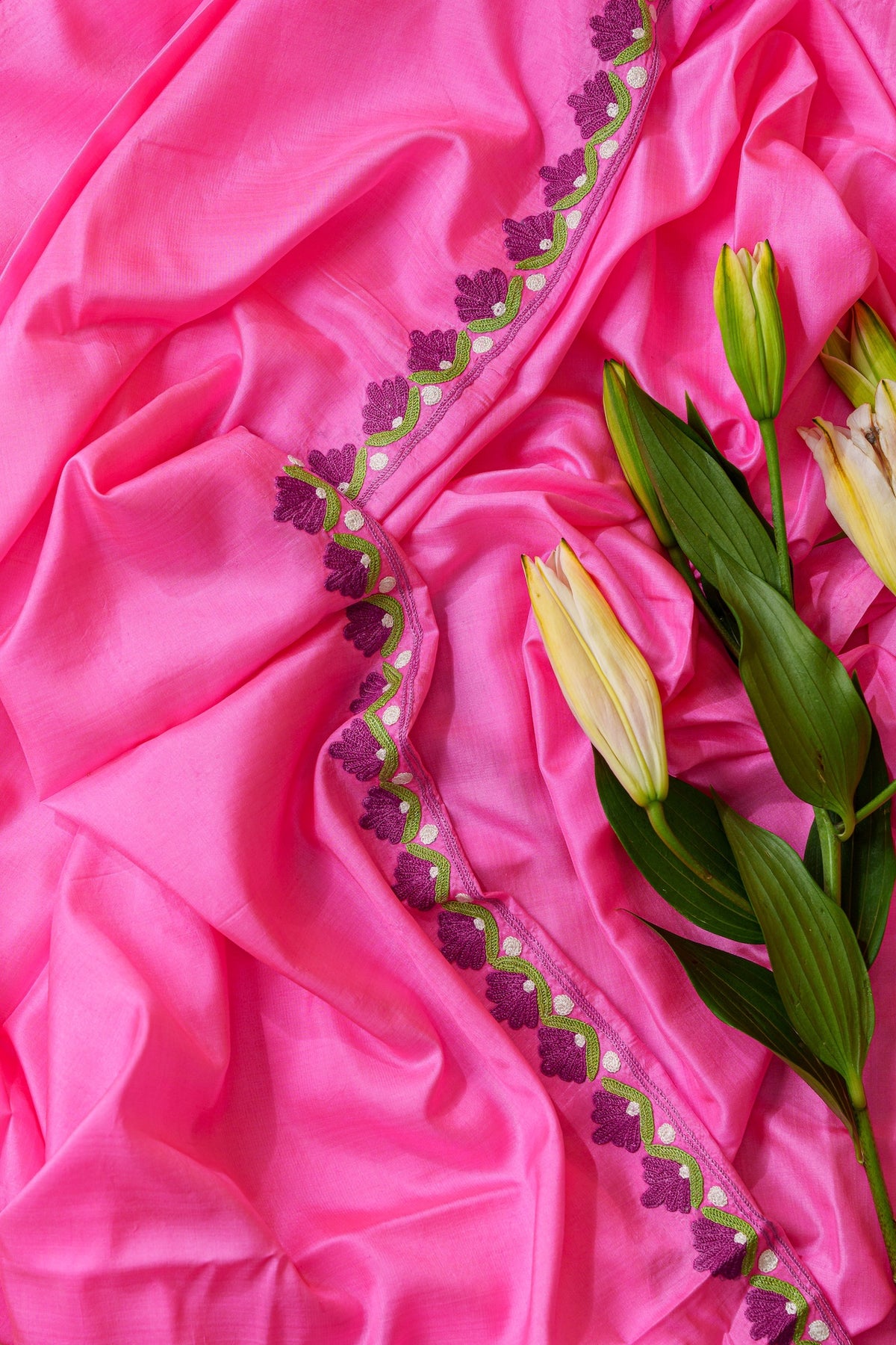 Blush Pink Silk Bandhani And Aari Kurta Set-Unstitched