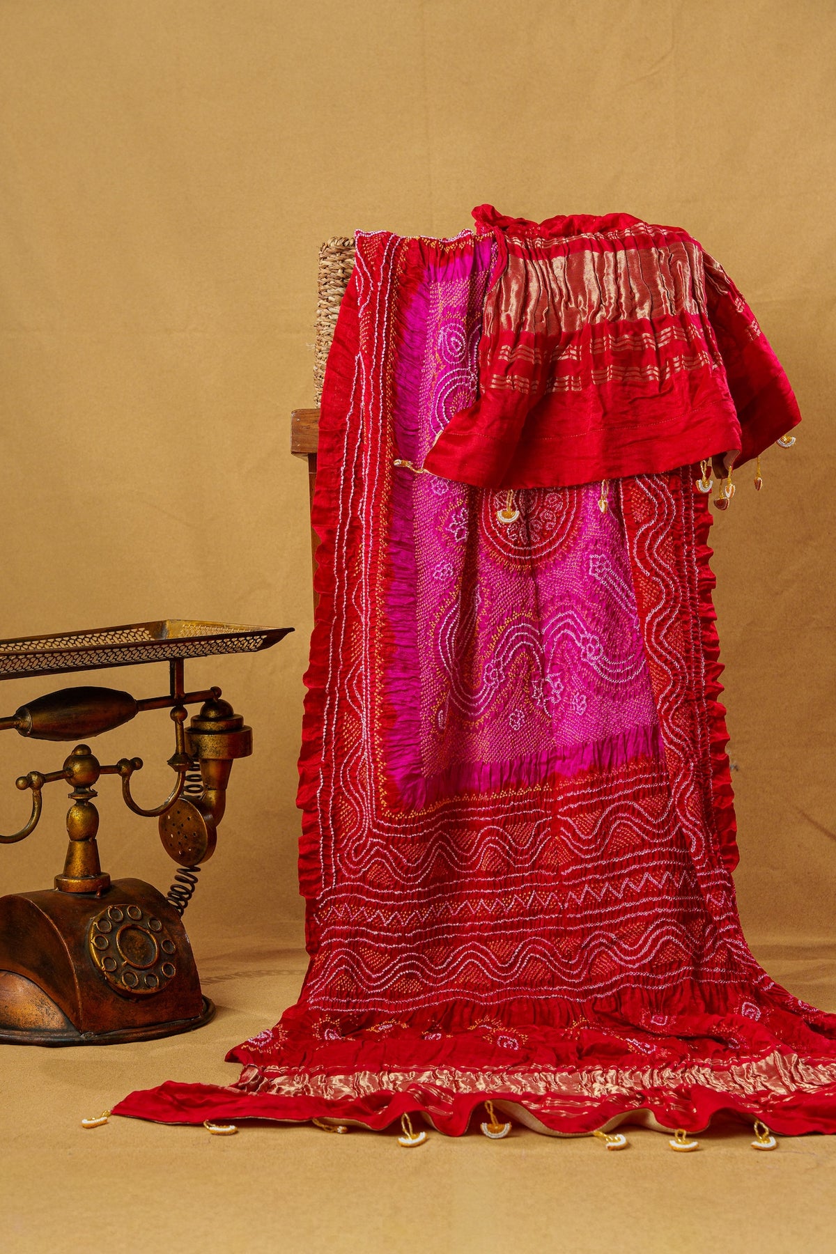 Crimson And Deep Pink Chandrakhani Gajji Silk Dupatta