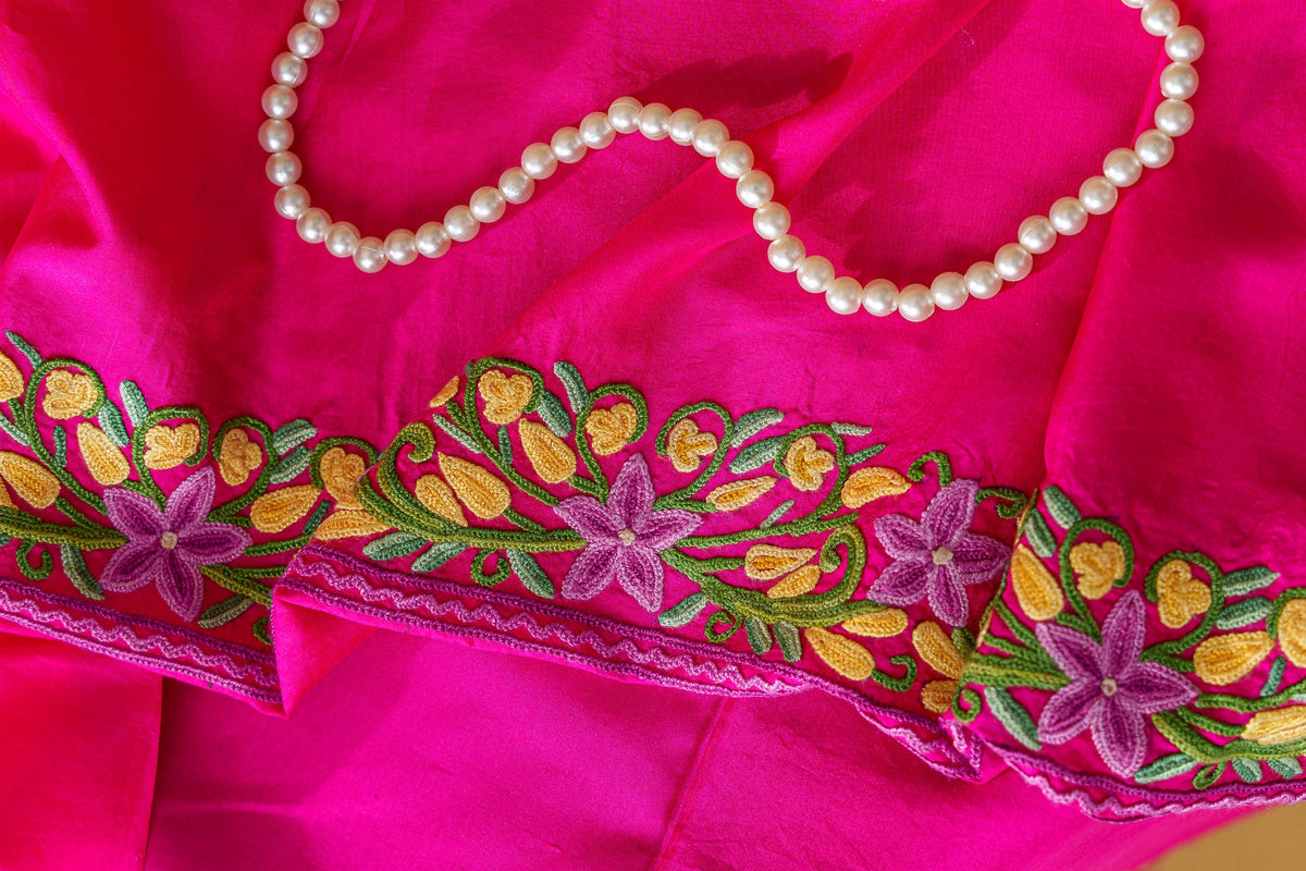 Deep Pink Aari Work Blouse-Unstitched