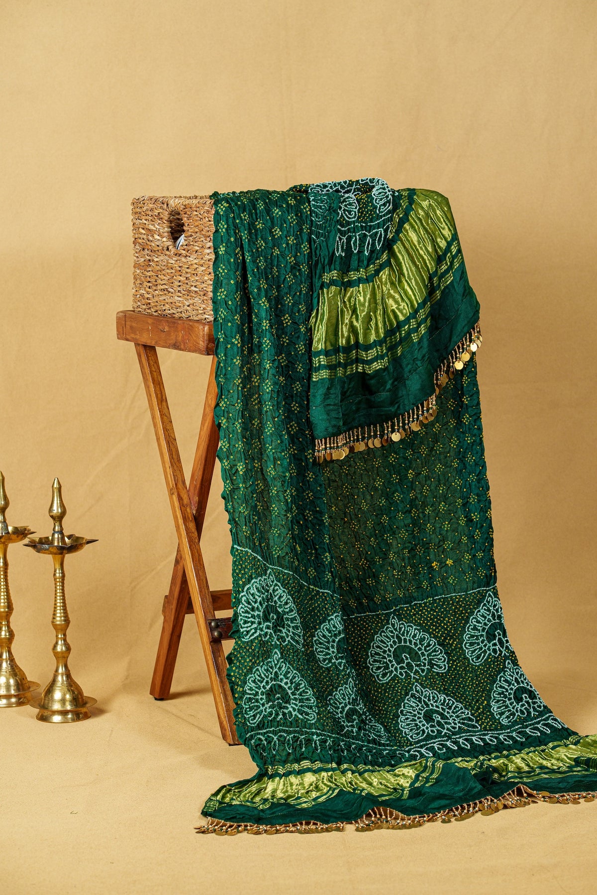 Silk Bandhani Dupatta With Peacock Motif