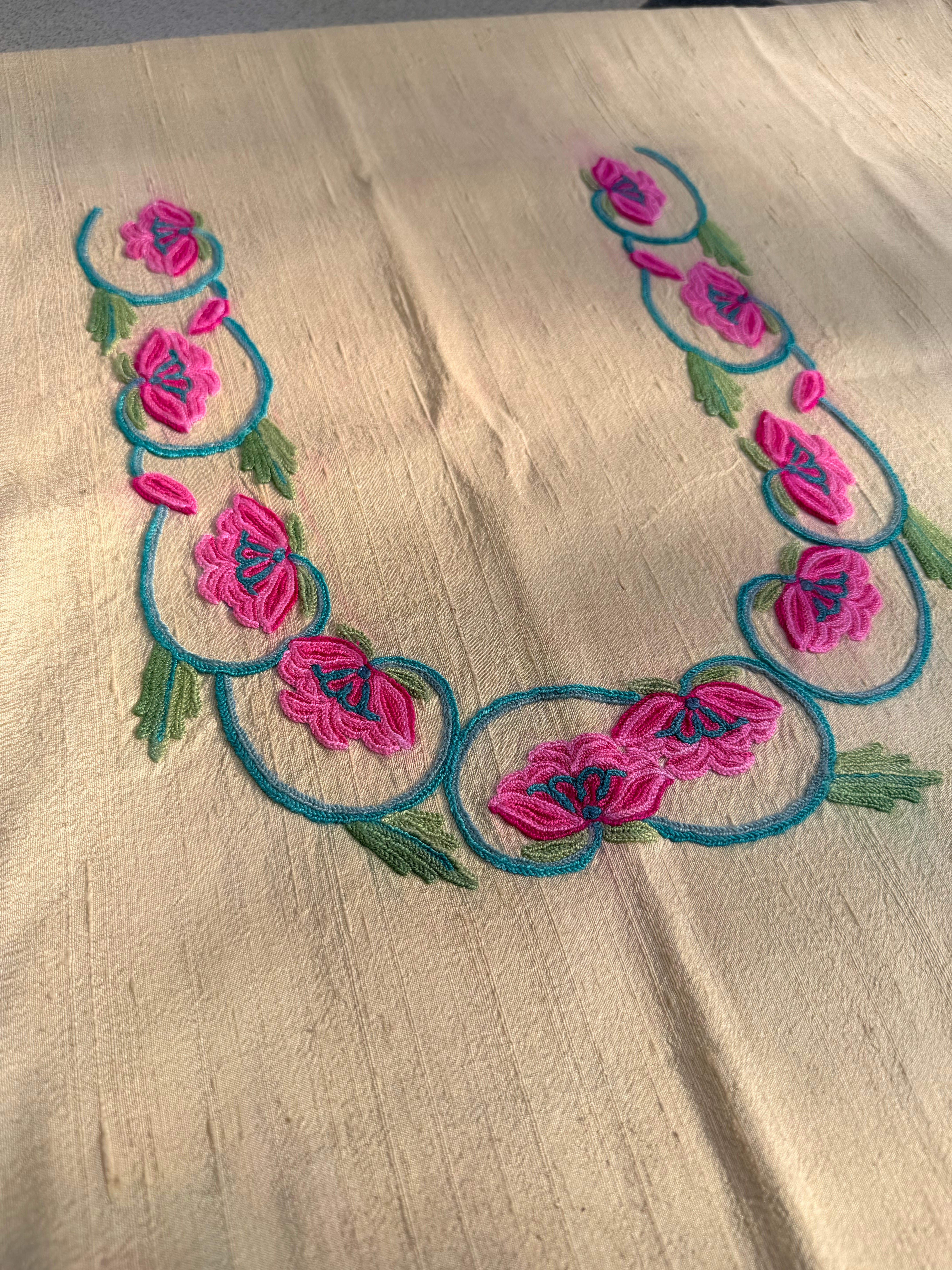 Ivory blouse material with aari embroidery
