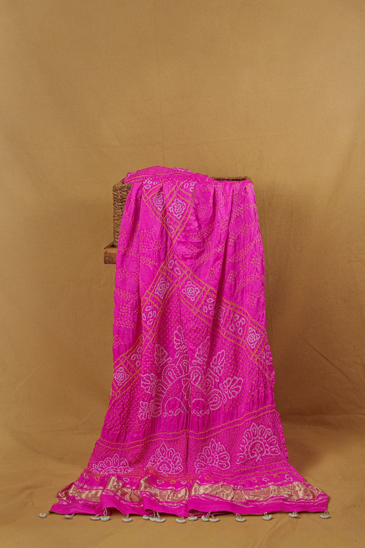 Fuchsia Pink Dupatta With Peacock Motif