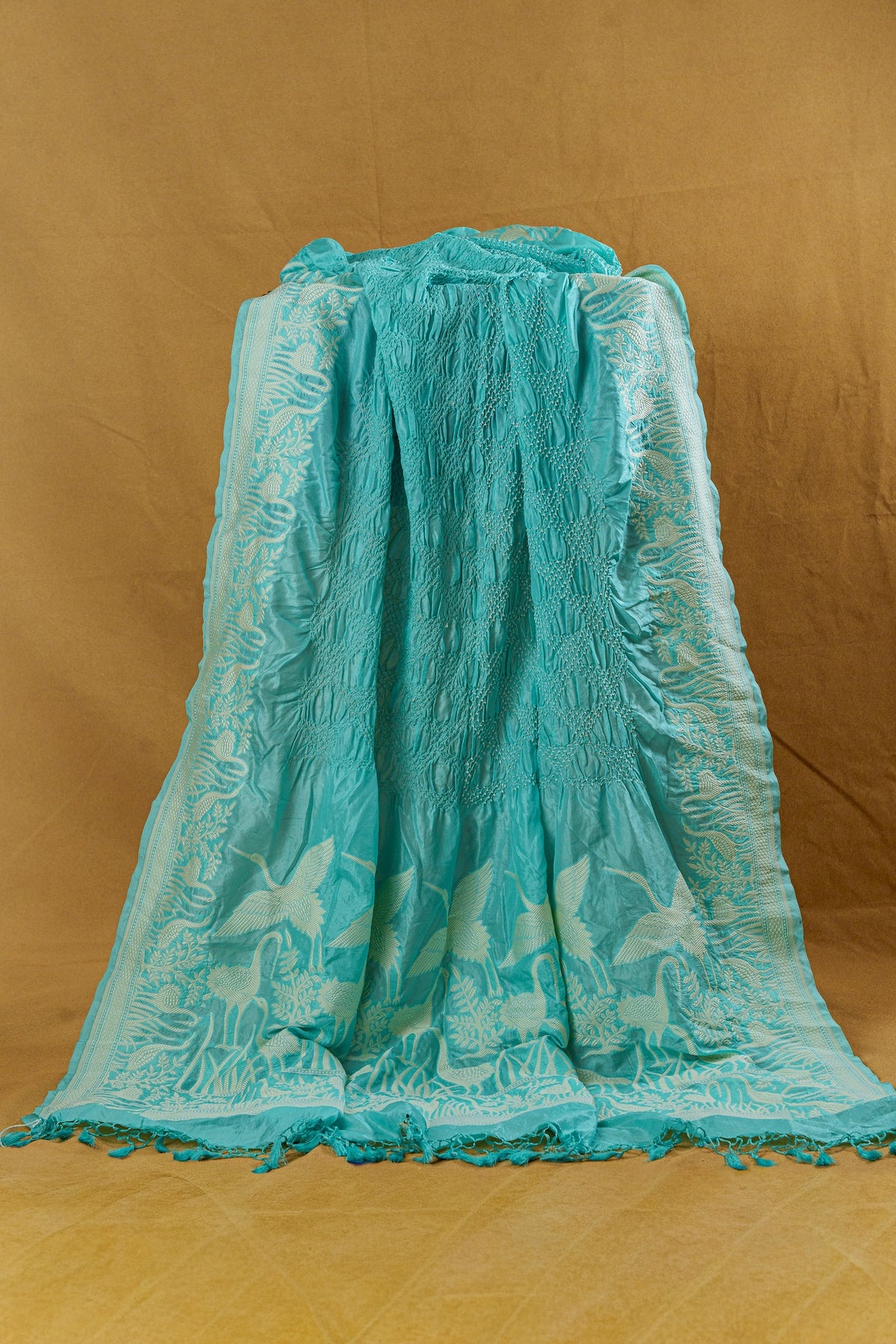 Ocean Blue Bandhani Dupatta With Parsi Gara