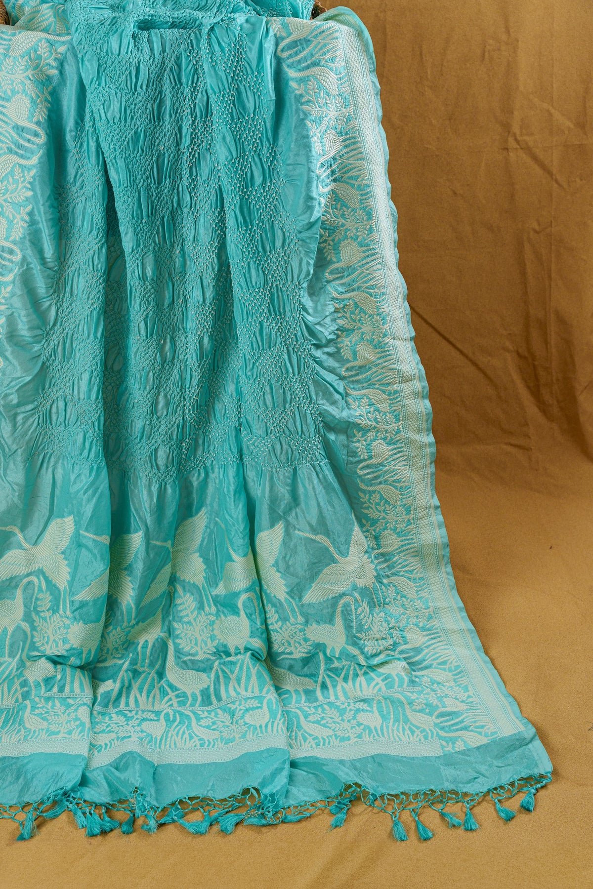 Ocean Blue Bandhani Dupatta With Parsi Gara