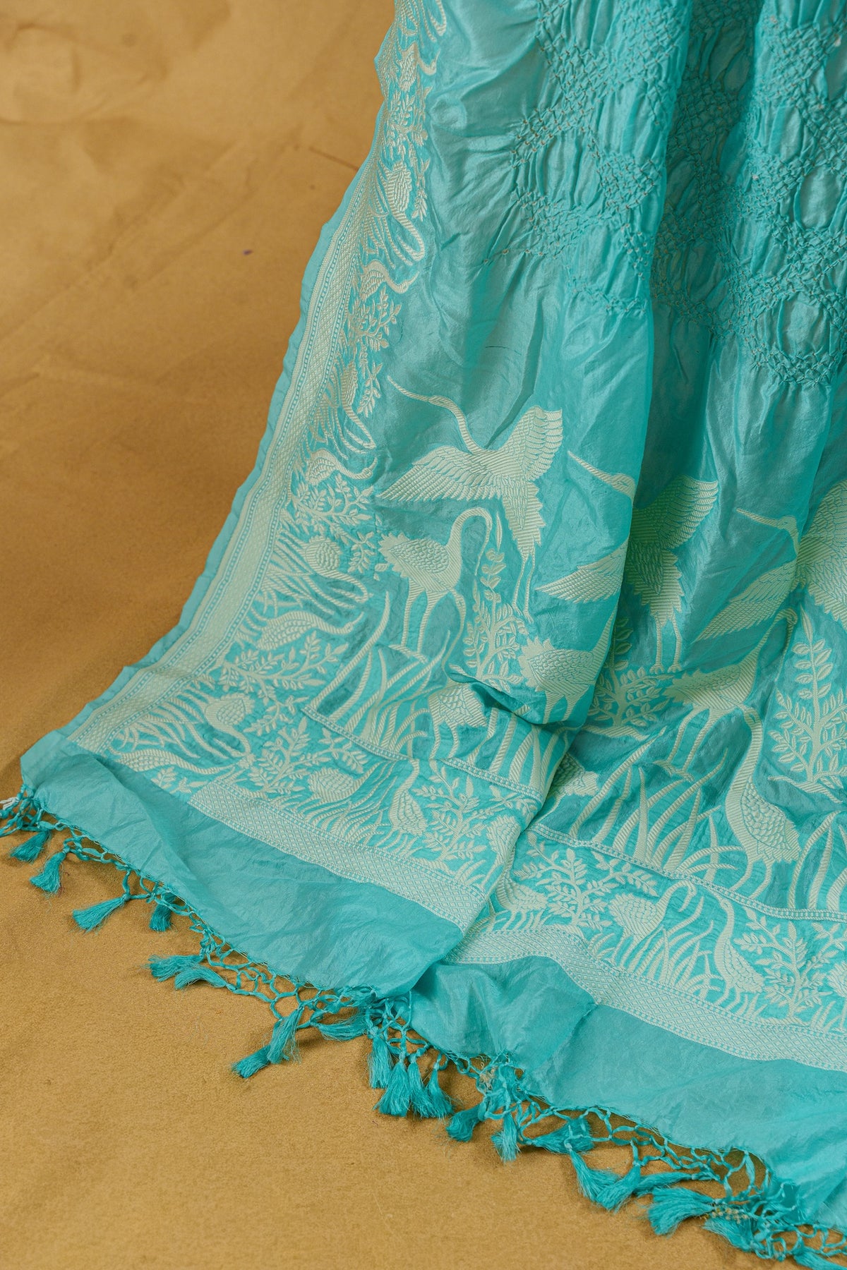 Ocean Blue Bandhani Dupatta With Parsi Gara
