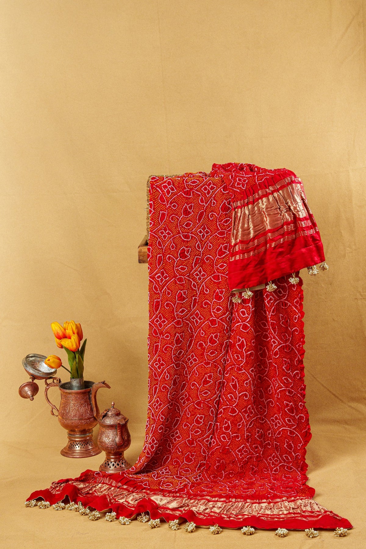 Crimson Red Silk Shikargah Bandhani