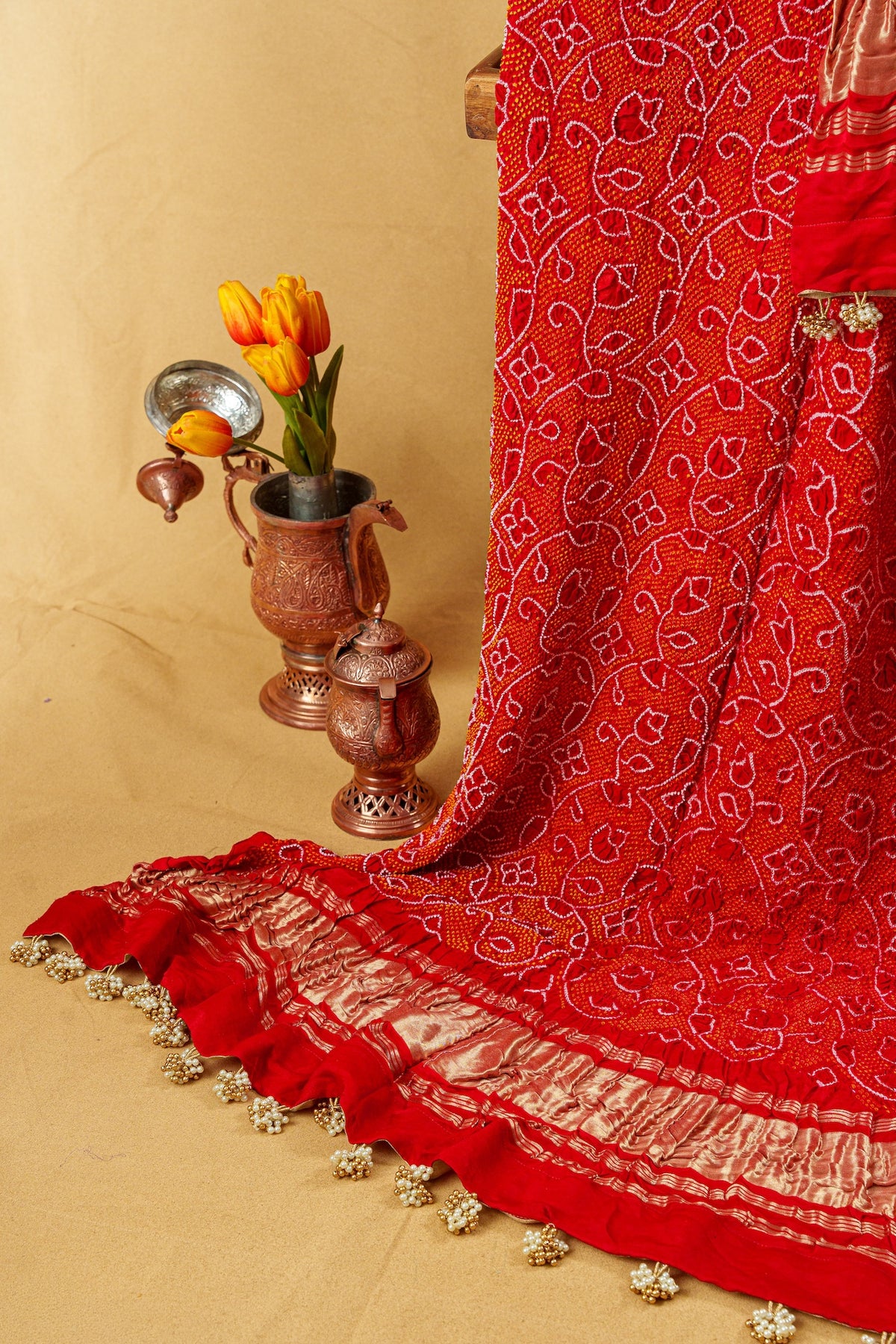 Crimson Red Silk Shikargah Bandhani