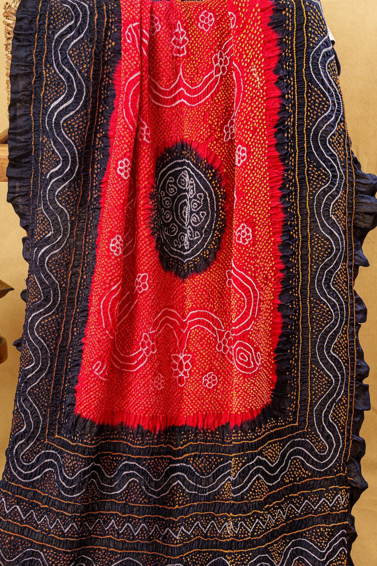 Black And Crimson Silk Chandrakhani Dupatta