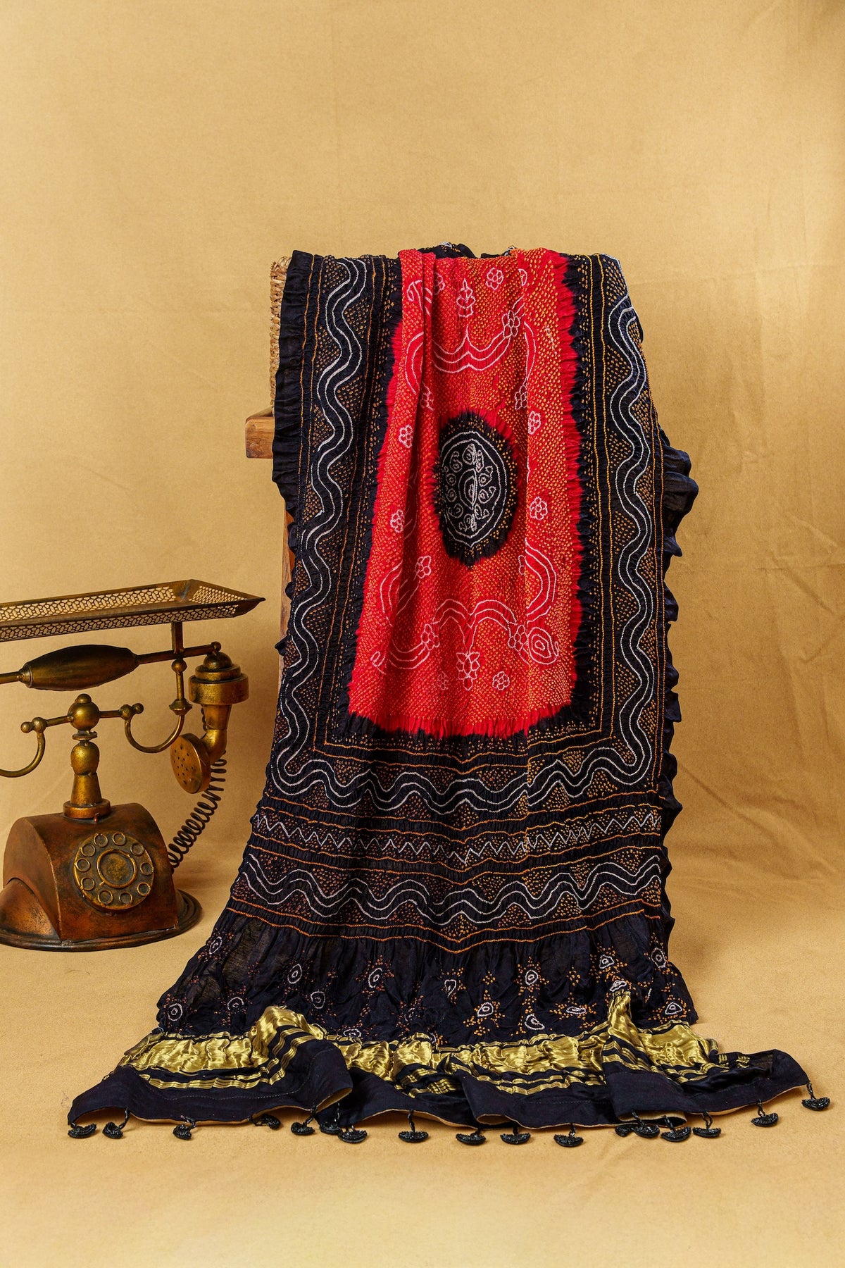 Black And Crimson Silk Chandrakhani Dupatta