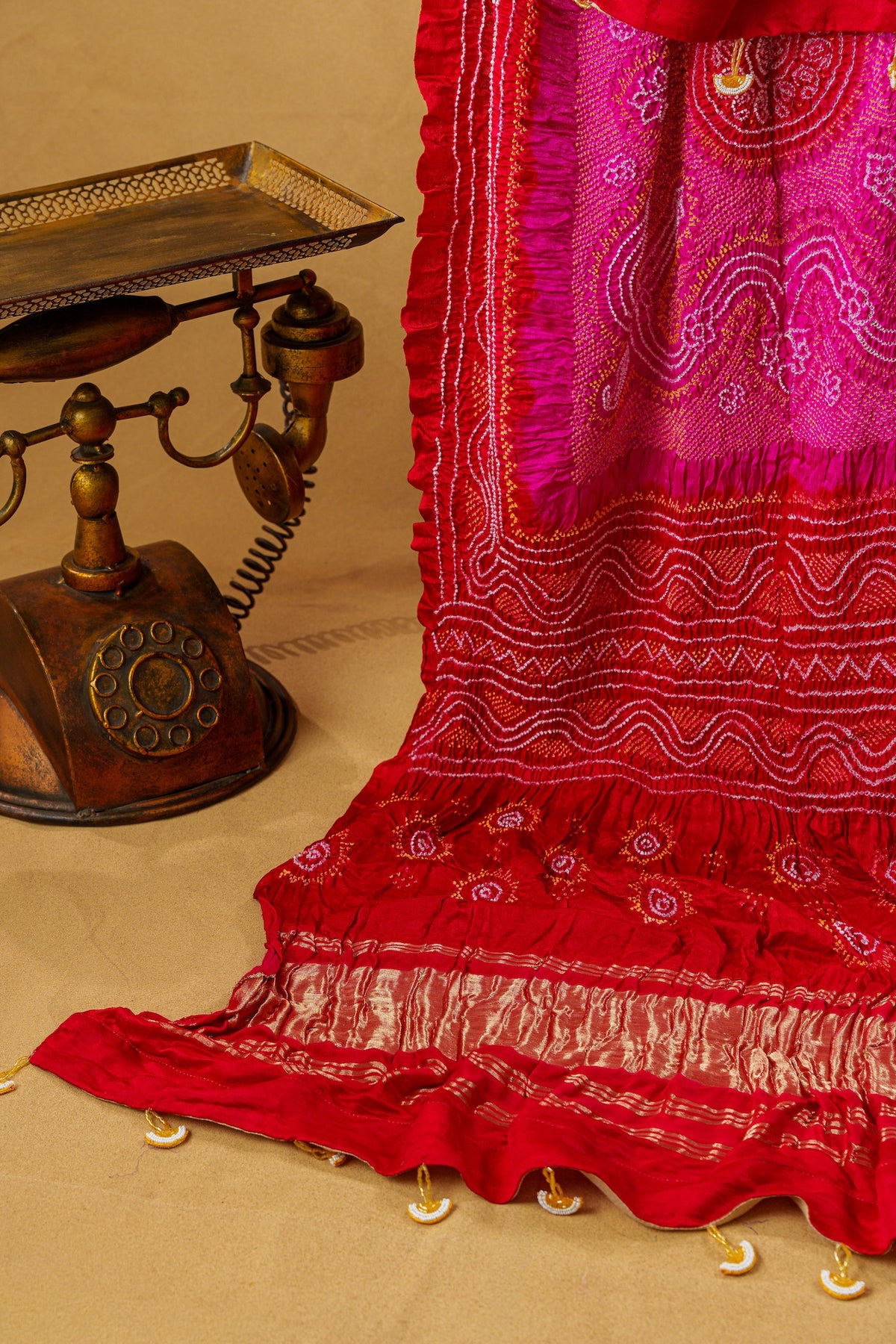 Crimson And Deep Pink Chandrakhani Gajji Silk Dupatta
