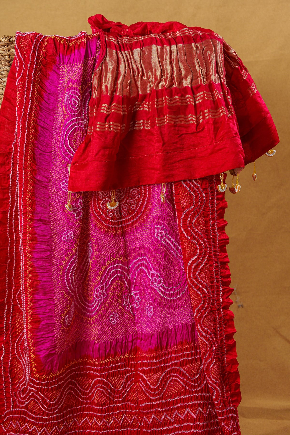 Crimson And Deep Pink Chandrakhani Gajji Silk Dupatta