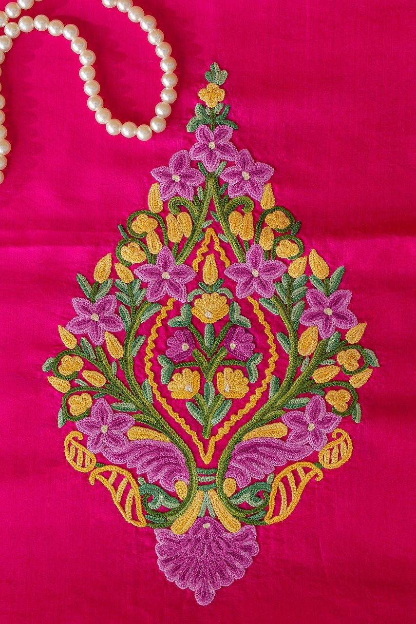 Deep Pink Aari Work Blouse-Unstitched